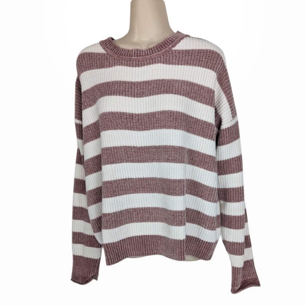 LOVE TREE Soft Chenille Crewneck Striped Sweater Sz L